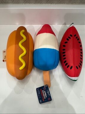 Keycraft Squishy Trio -  Hot Dog, Red-White-Blue Popsicle, Watermelon NEW